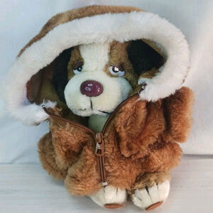 Vtg 1982 St. Bernard In Jacket Plush Dog Toy Antics Puppy Stuffed Animals